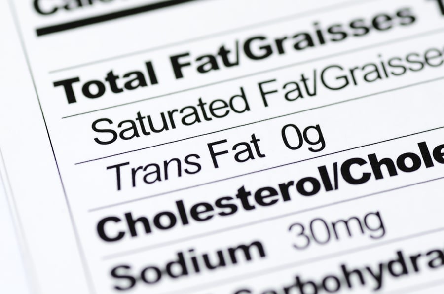 Nutrition label focused on Trans Fat content concept healthy eat