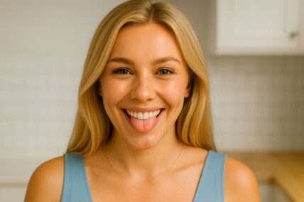 Woman showing tongue