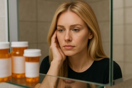 Woman looking in medicine cabinet