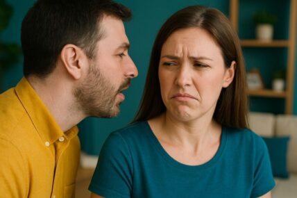 Man with bad breath breathing on a woman