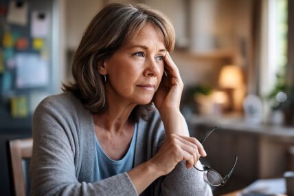 Woman thinking about whether she has Alzheimer's.