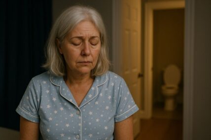 Sleepy woman coming back from nighttime bathroom visit