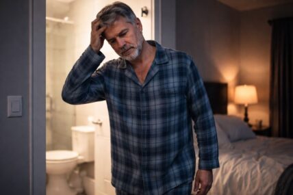 Man visiting the bathroom at night.